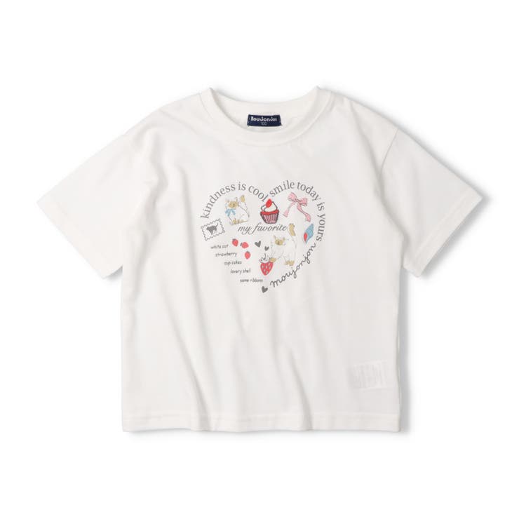 ホワイト | 【WEB限定】ねこロゴプリントケーキ刺繍Ｔシャツ | こどもの森e-shop
