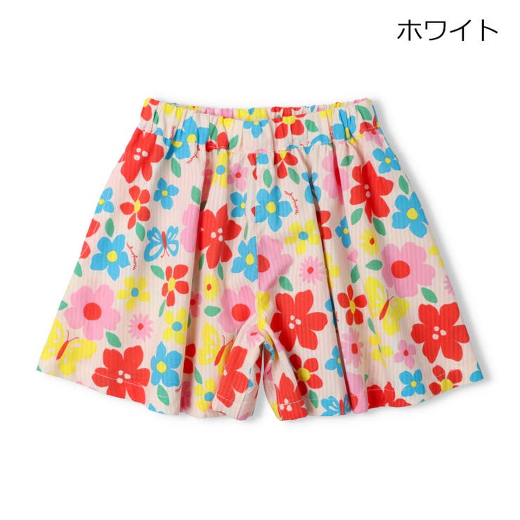 ホワイト | お花柄サッカーキュロットパンツ | こどもの森e-shop
