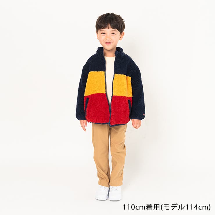 【子供服】moujonjon(ムージョンジョン)アーガイル柄・3色切替ボアジャケット90cm～140cmM52101