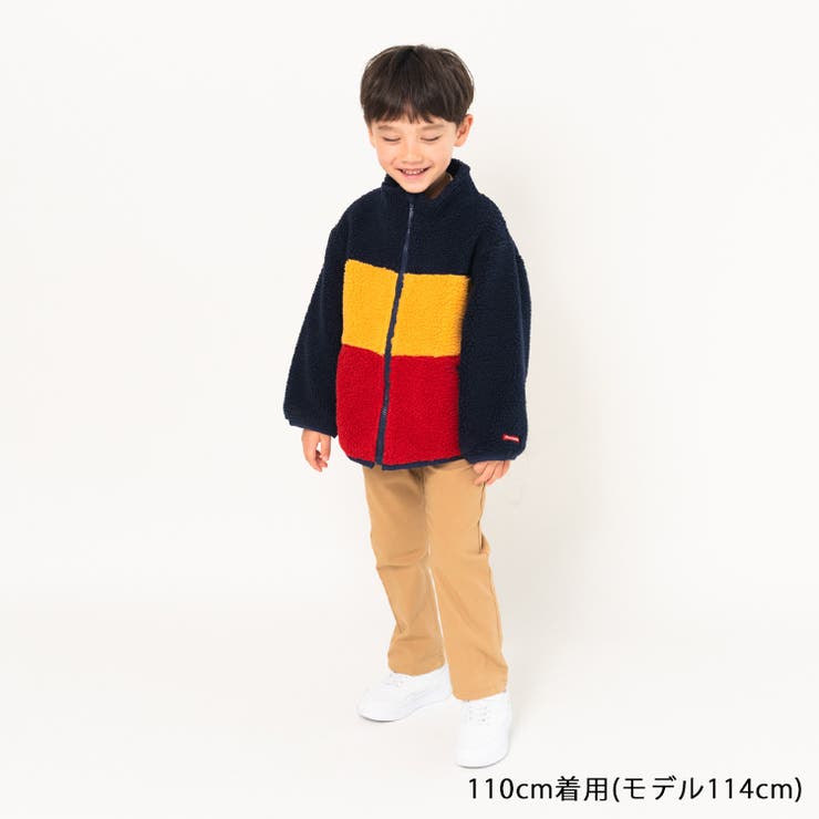 【子供服】moujonjon(ムージョンジョン)アーガイル柄・3色切替ボアジャケット90cm～140cmM52101