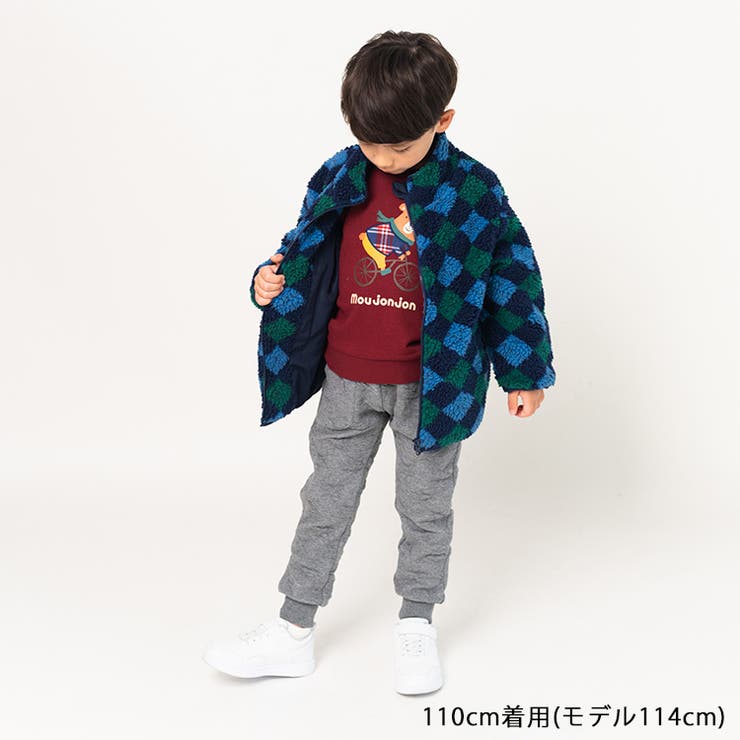 【子供服】moujonjon(ムージョンジョン)アーガイル柄・3色切替ボアジャケット90cm～140cmM52101