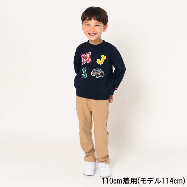 車アップリケ付き裏毛トレーナー 80cm～140cm M52600[品番 