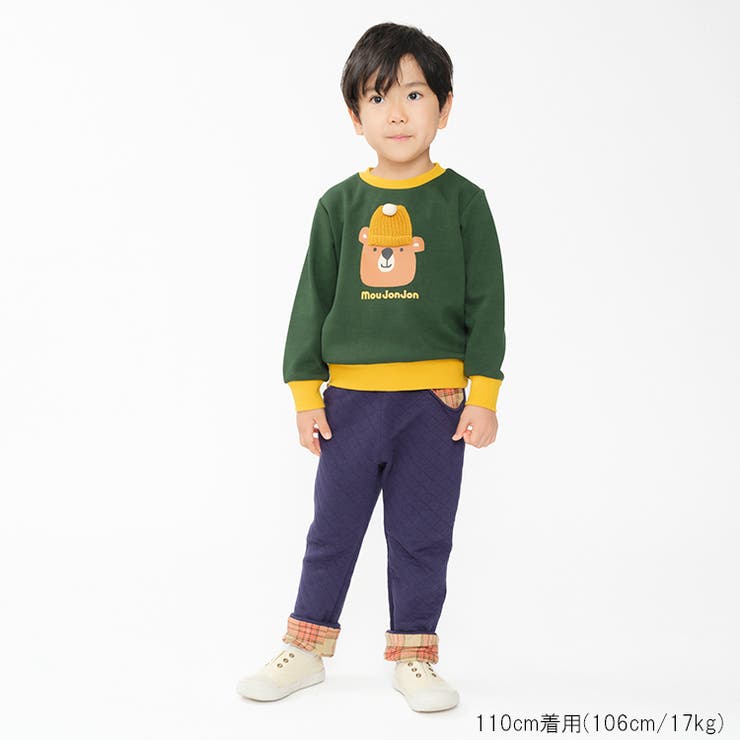 子供服 moujonjon くまプリント爆温裏起毛トレーナー[品番