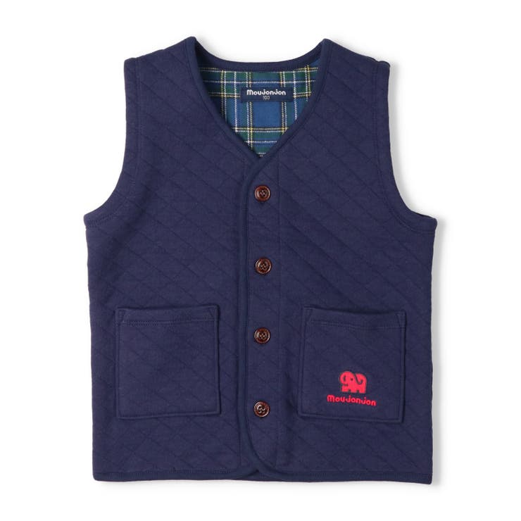 ネイビー | 前開きニットキルトベスト | こどもの森e-shop