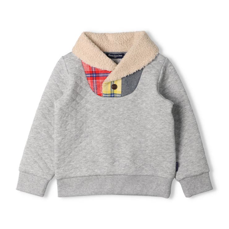 グレー | ボア衿ニットキルトトレーナー | こどもの森e-shop