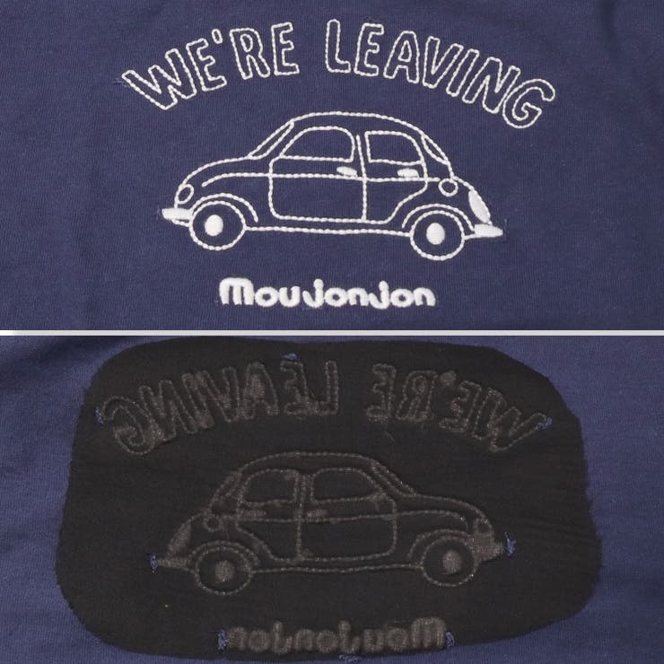 子供服moujonjon(ムージョンジョン)袖チェック切替車刺繍長袖Ｔシャツ80cm～140cmM5480