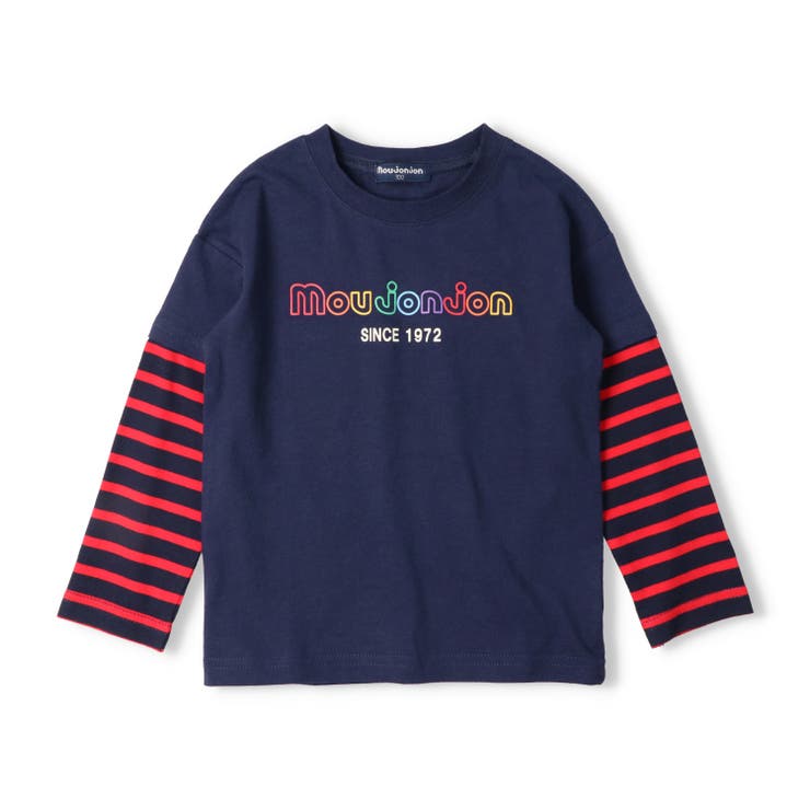 ネイビー | 袖ボーダー切替ロゴプリント長袖Ｔシャツ | こどもの森e-shop
