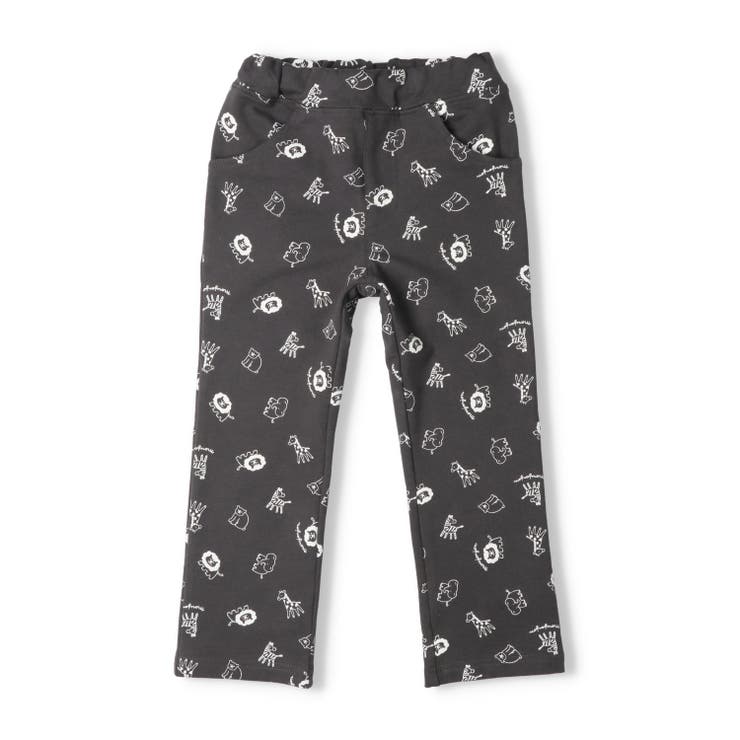 ブラック | 動物総柄ストレッチミニ裏毛長パンツ | こどもの森e-shop