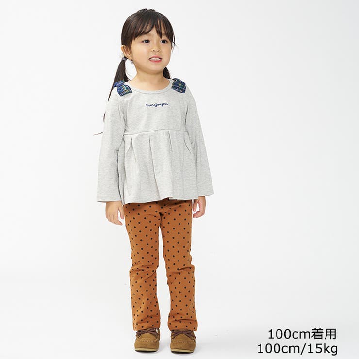 【子供服】moujonjon(ムージョンジョン)ストレッチミニ裏毛水玉柄長パンツ80cm～140cmM61002