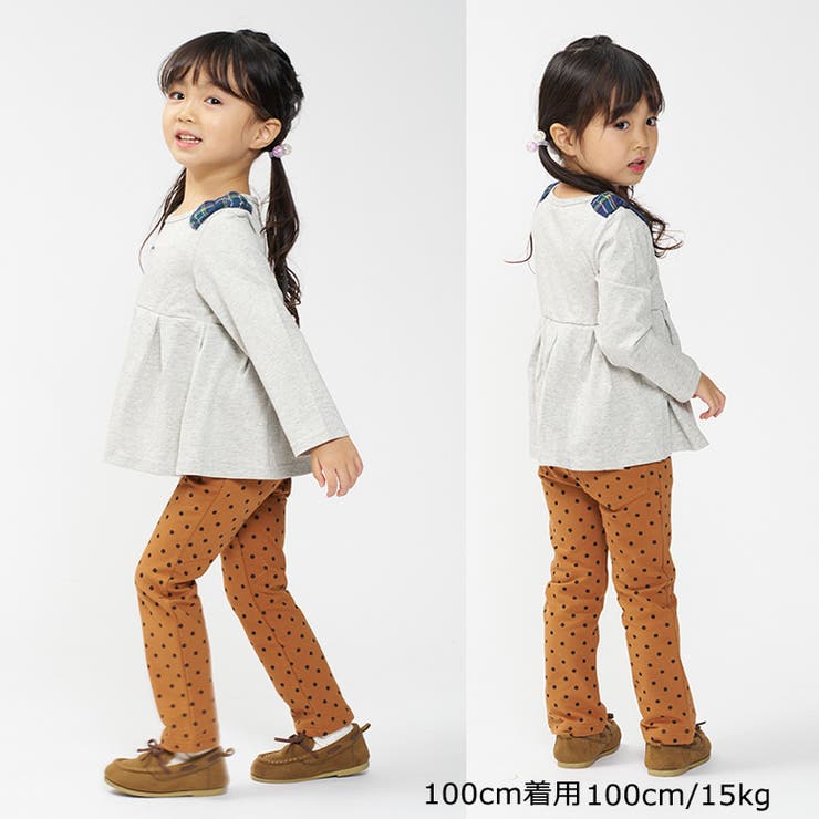 【子供服】moujonjon(ムージョンジョン)ストレッチミニ裏毛水玉柄長パンツ80cm～140cmM61002