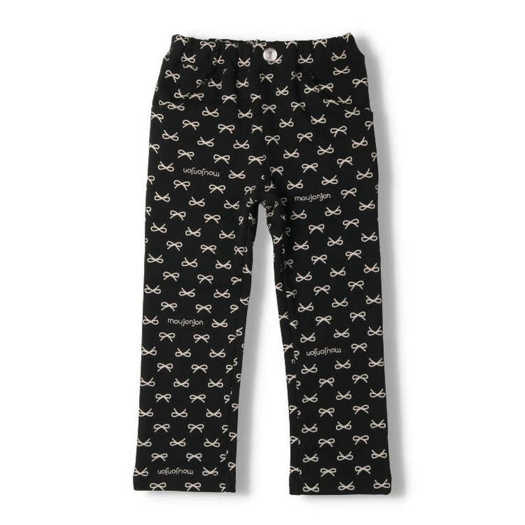【子供服】moujonjon(ムージョンジョン)リボン柄爆温裏起毛長パンツ80cm～140cmM61008