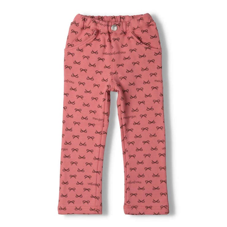 【子供服】moujonjon(ムージョンジョン)リボン柄爆温裏起毛長パンツ80cm～140cmM61008
