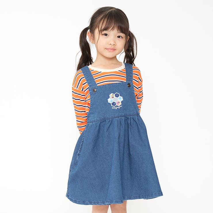 キルト風アップリケ付きデニムジャンスカ 90cm~140cm M62303 | こどもの森e-shop | 詳細画像1