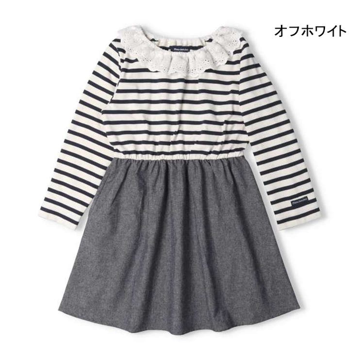 ボーダー切替襟レース長袖ワンピース 80cm～140cm M62306 | こどもの森e-shop | 詳細画像2 
