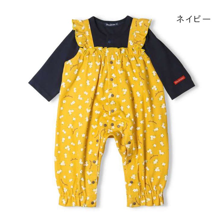 【好評にて期間延長】 花柄プリントレイヤード風ロンパース・オール M62703 70cm，80cm ワンピース