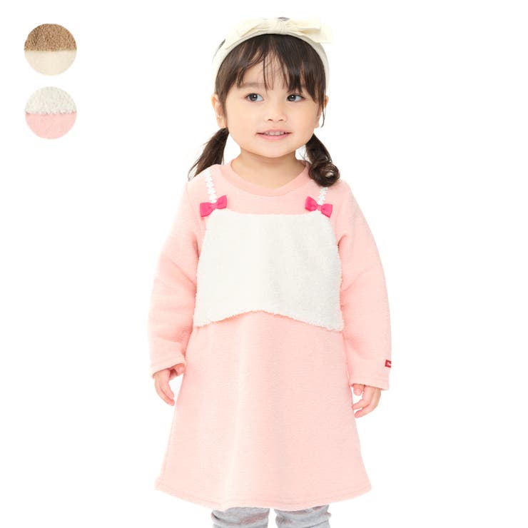 ボアビスチェ付ブークレー裏起毛長袖ワンピース | こどもの森e-shop | 詳細画像1 