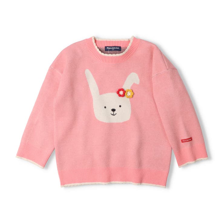 ピンク | ねこ・うさぎ編み込みセーター | こどもの森e-shop