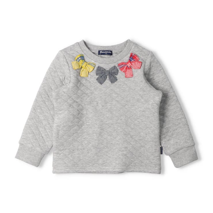 グレー | リボン付きニットキルトトレーナー | こどもの森e-shop