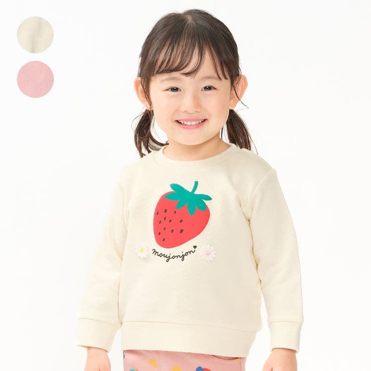 お花モチーフ付イチゴプリント裏毛トレーナー | こどもの森e-shop | 詳細画像1 