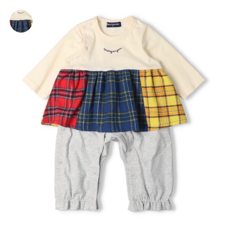 チェック切替長袖ロンパース・Tオール | こどもの森e-shop | 詳細画像1 