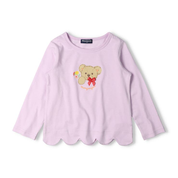ラベンダー | くま・うさぎプリント裾スカラップ長袖Ｔシャツ | こどもの森e-shop