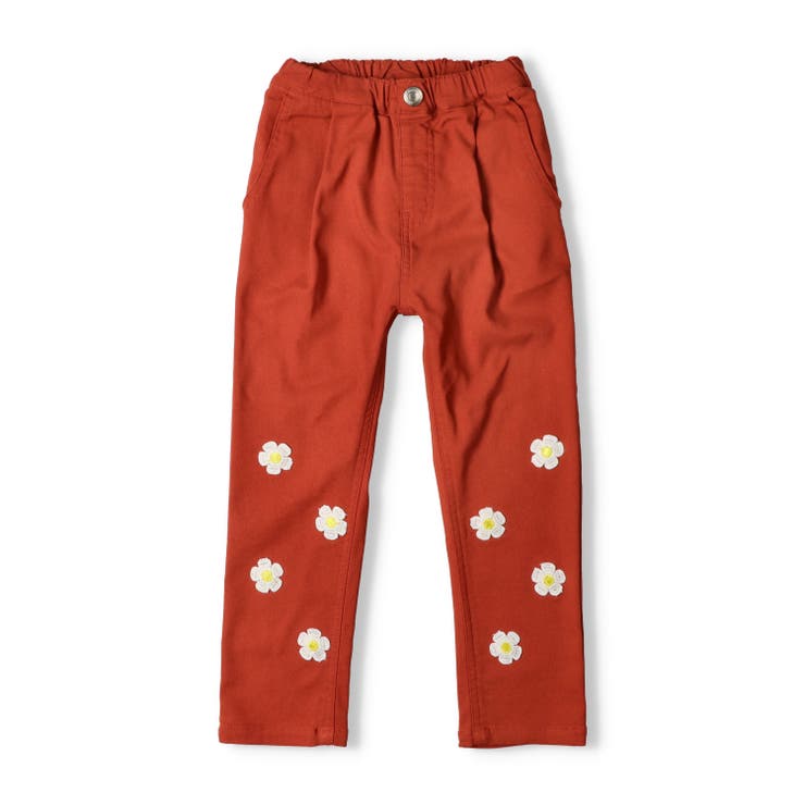 アプリコット | お花付きのびふわ裏起毛ツイル長パンツ | こどもの森e-shop