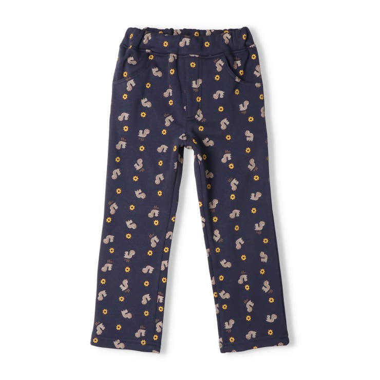 ネイビー | お花リス総柄爆温裏起毛長パンツ | こどもの森e-shop
