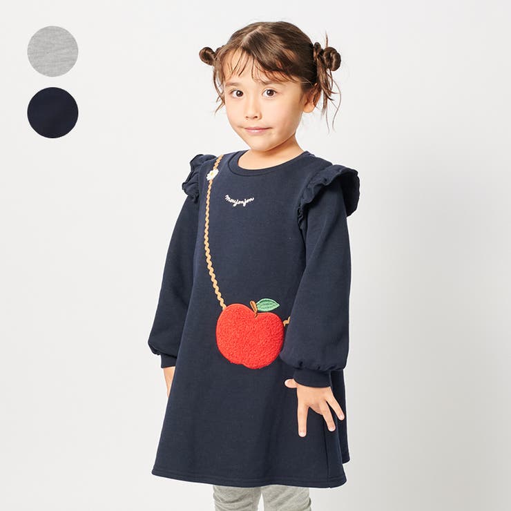 りんごポシェットアップリケ裏毛長袖ワンピース | こどもの森e-shop | 詳細画像1 