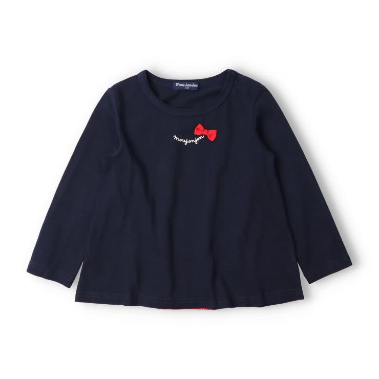 ネイビー | チェック後切替長袖Tシャツ | こどもの森e-shop