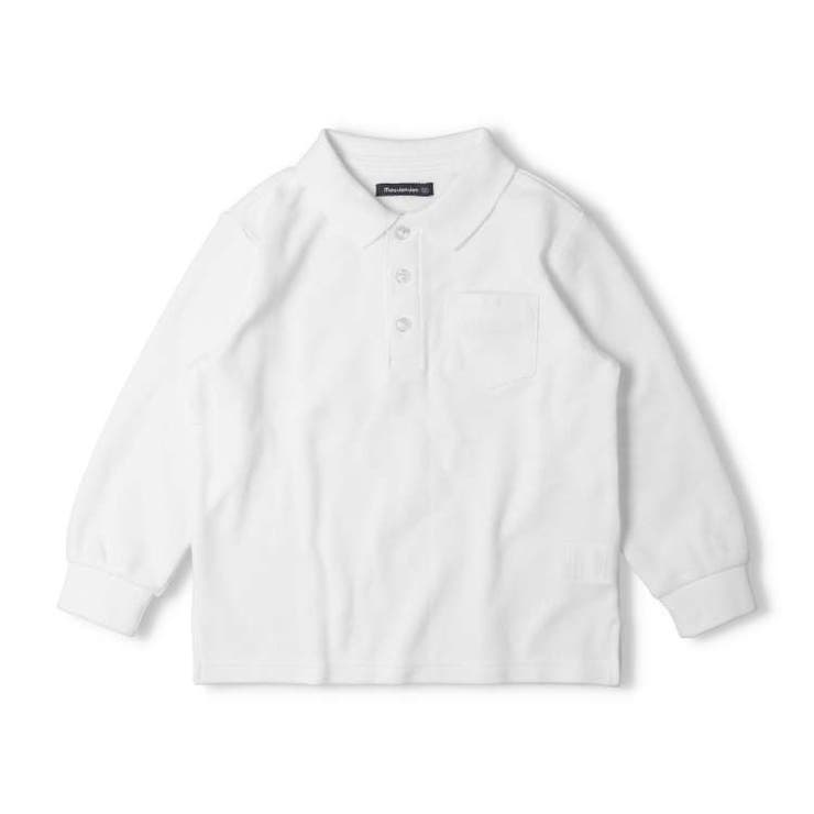 【子供服】moujonjon(ムージョンジョン)鹿の子長袖白ポロシャツ100cm～160cmM86551