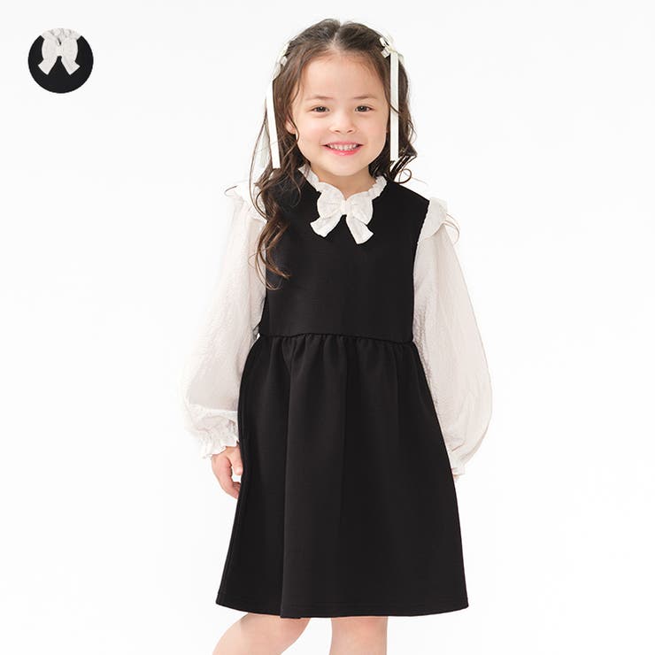 リボン付き重ね着風長袖ワンピース | こどもの森e-shop | 詳細画像1 