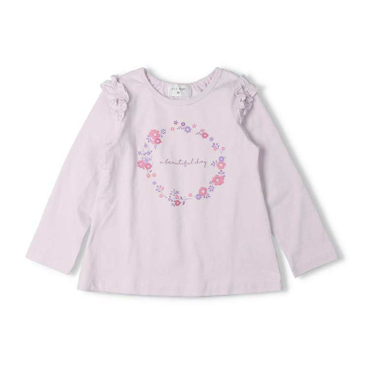 ラベンダー | 【WEB限定】お花ロゴプリント肩フリル長袖Ｔシャツ | こどもの森e-shop