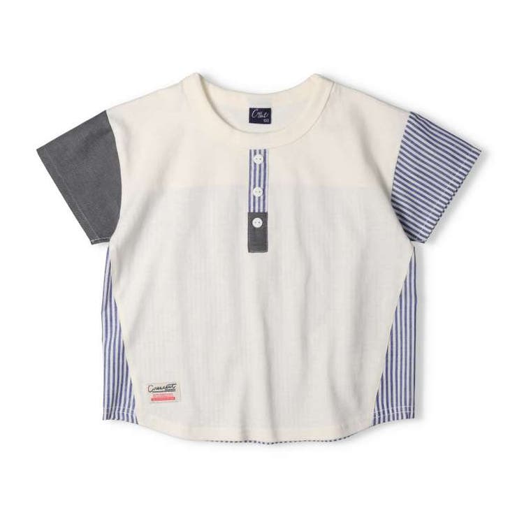 【子供服】crescent(クレセント)ヘンリーネック風異素材切替半袖Tシャツ80cm～130cmN32808
