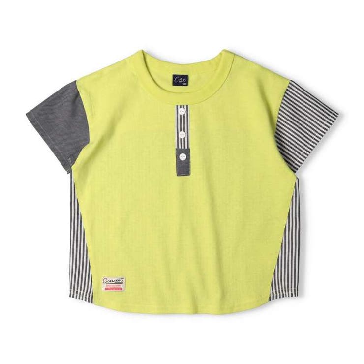 【子供服】crescent(クレセント)ヘンリーネック風異素材切替半袖Tシャツ80cm～130cmN32808