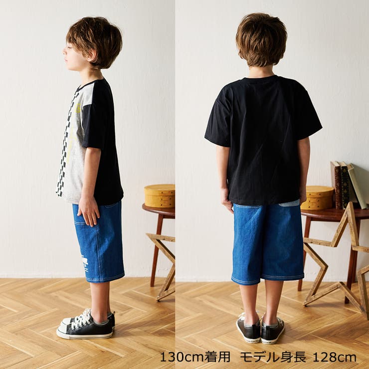 子供服crescent(クレセント)ロゴプリントツイル・デニムハーフパンツ80cm～130cmN3519
