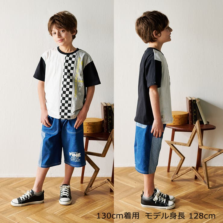子供服crescent(クレセント)ロゴプリントツイル・デニムハーフパンツ80cm～130cmN3519