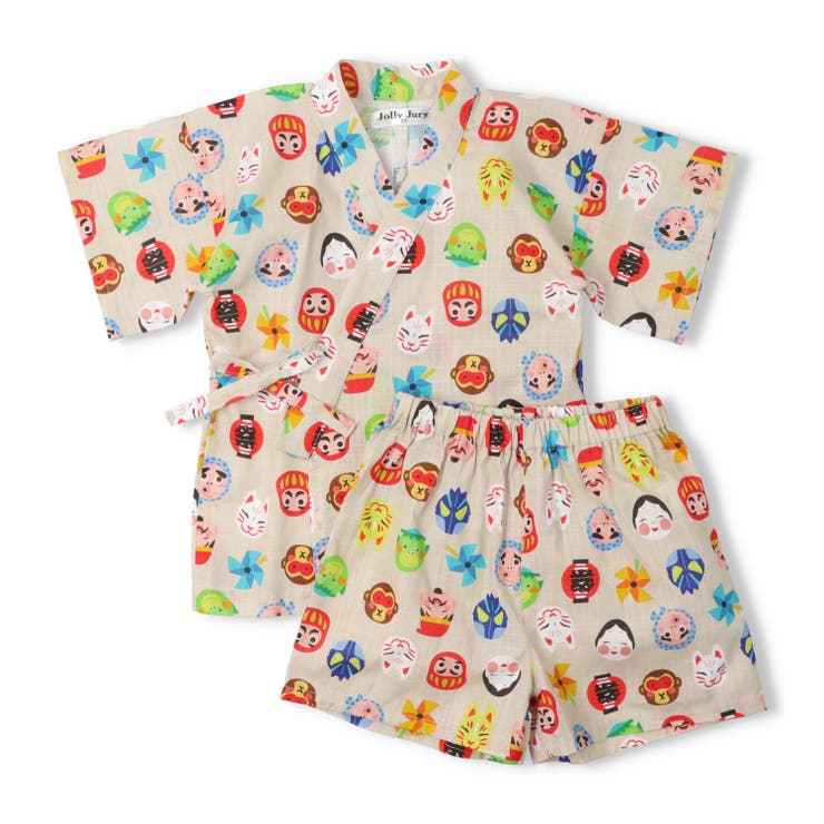 ベージュ | 【WEB限定】お祭りお面柄甚平 | こどもの森e-shop