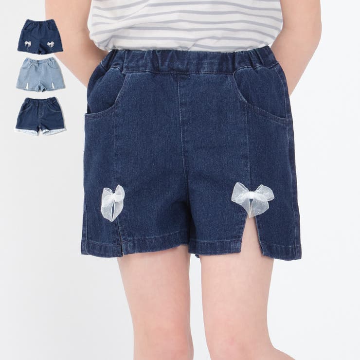 最先端 リボン・レースデニムショートパンツ 80cm～140cm N43116[品番 パンツ