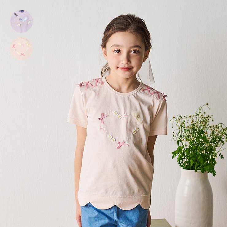 リボン付裾スカラップ半袖Ｔシャツ | こどもの森e-shop | 詳細画像1 