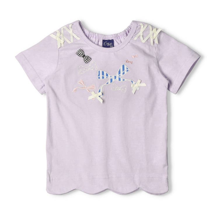 子供服crescent(クレセント)リボン付裾スカラップ半袖Ｔシャツ80cm～130cmN4489