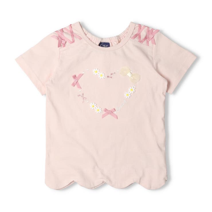 子供服crescent(クレセント)リボン付裾スカラップ半袖Ｔシャツ80cm～130cmN4489