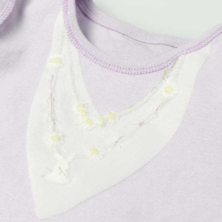 子供服crescent(クレセント)うさぎアップリケ・ネックレス風刺繍袖チュールＴシャツ80cm～130cmN4489