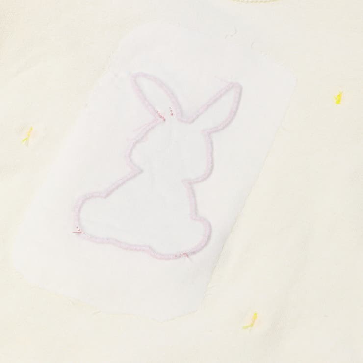 子供服crescent(クレセント)うさぎアップリケ・ネックレス風刺繍袖チュールＴシャツ80cm～130cmN4489