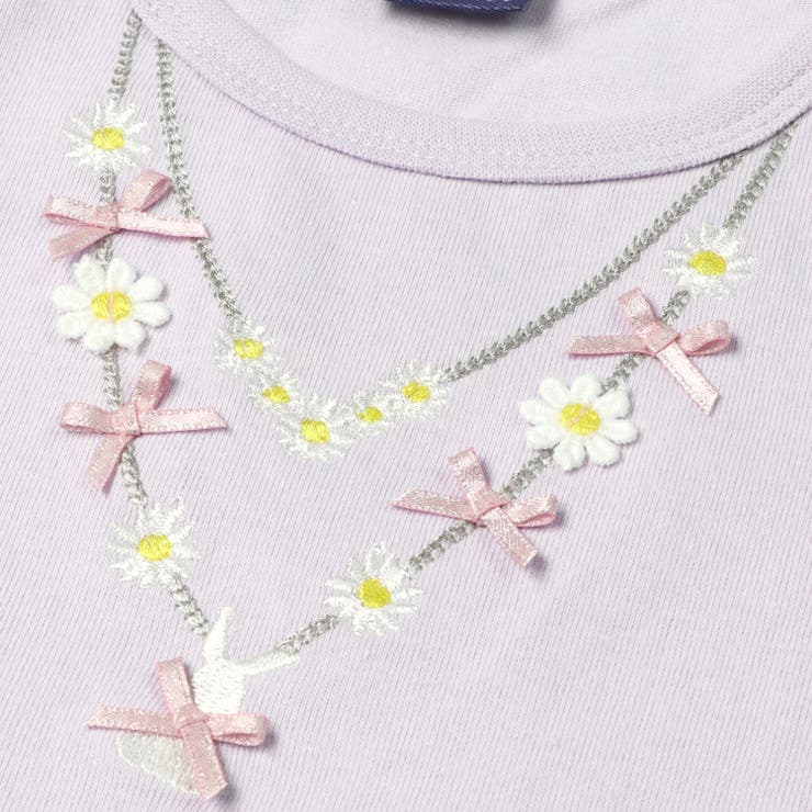 子供服crescent(クレセント)うさぎアップリケ・ネックレス風刺繍袖チュールＴシャツ80cm～130cmN4489