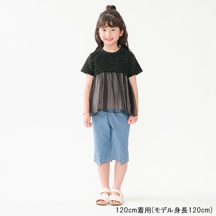 子供服crescent(クレセント)リボン・ハート刺繍6分丈デニムハーフパンツ80cm～130cmN4519