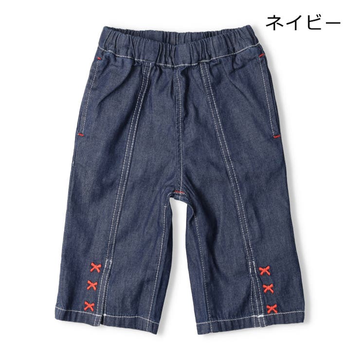 子供服crescent(クレセント)リボン・ハート刺繍6分丈デニムハーフパンツ80cm～130cmN4519