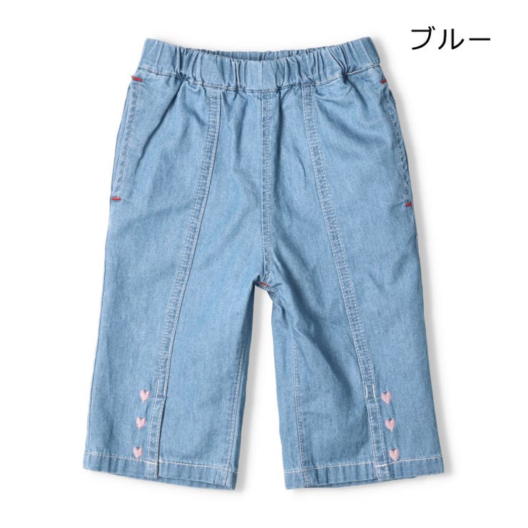 リボン・ハート刺繍6分丈デニムハーフパンツ[品番:MTIK0011677 リボン・ハート刺繍6分丈デニムハーフパンツ[品番:MTIK0011677