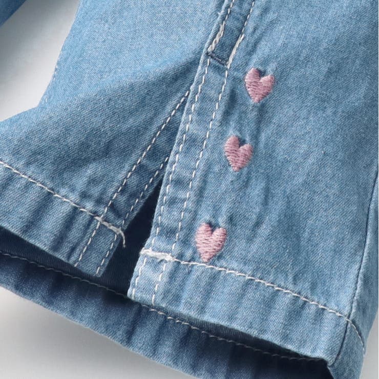 子供服crescent(クレセント)リボン・ハート刺繍6分丈デニムハーフパンツ80cm～130cmN4519