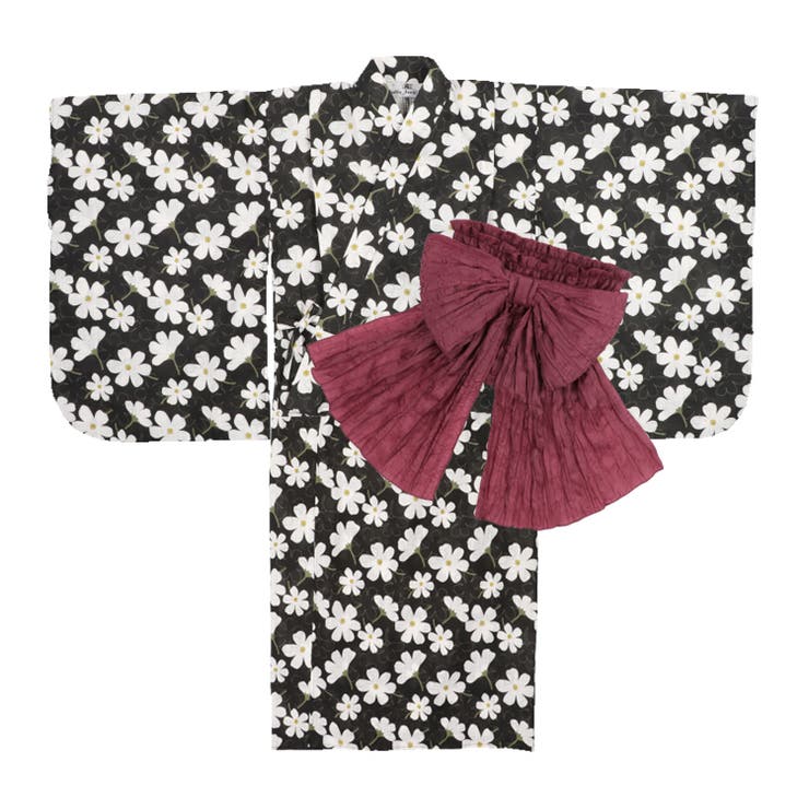 ブラック | 【WEB限定】花柄浴衣・帯セット | こどもの森e-shop
