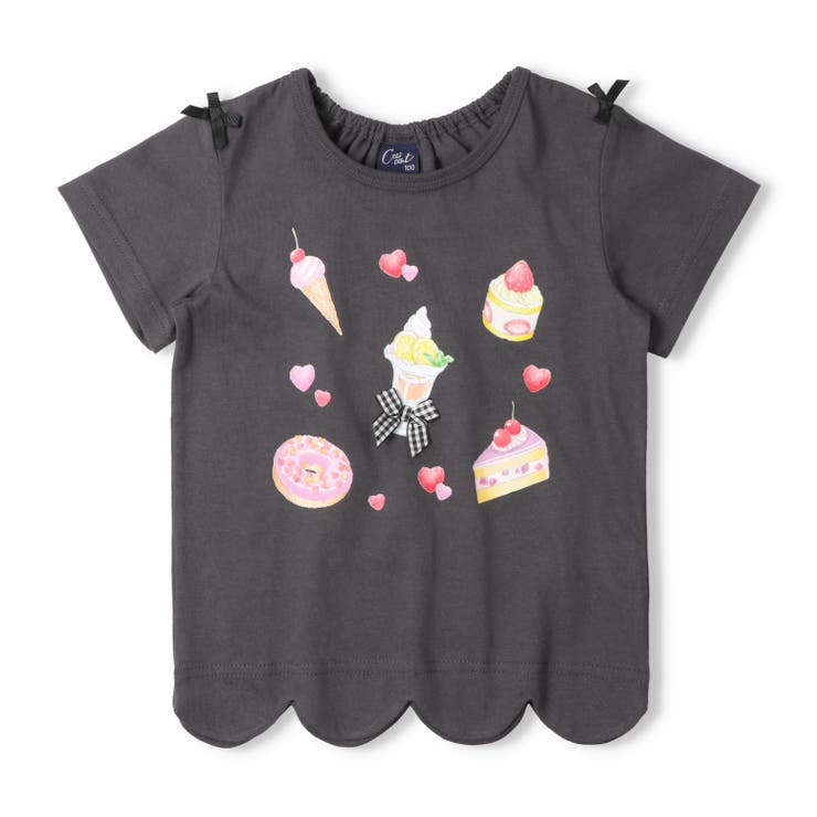 スミブラック | リボン付スイーツプリントＴシャツ | こどもの森e-shop